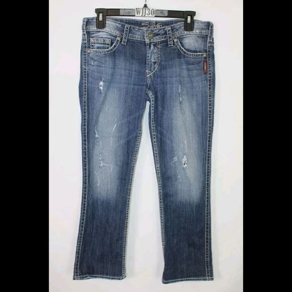 Silver Frances Capri Jeans Womens 28 Distressed Medium Wash Low Rise - Picture 1 of 12